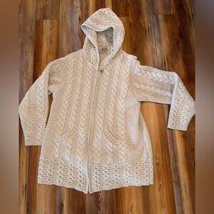 Aran sweater market zip up cardigan XL